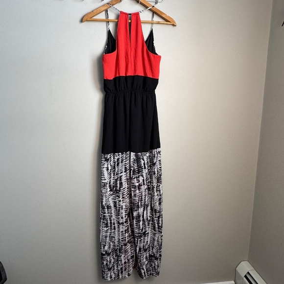 Maurices X-Small Split Front Maxi Dress Red/Black/White Babydoll Spaghetti Strap - Picture 7 of 16
